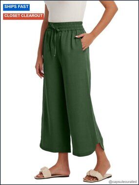 Wide Leg Drawstring Pants High Waist Cropped Trousers Summer Casual